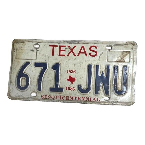 Vintage Texas Sesquicentennial License Plate/Tag 1836-1987 671 JWU Man Cave Barn - Picture 1 of 4